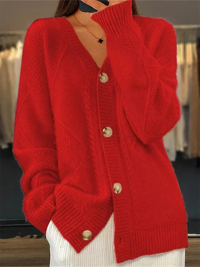 Cardigan mélange cachemire à bordure torsadée délicate et boutonnage