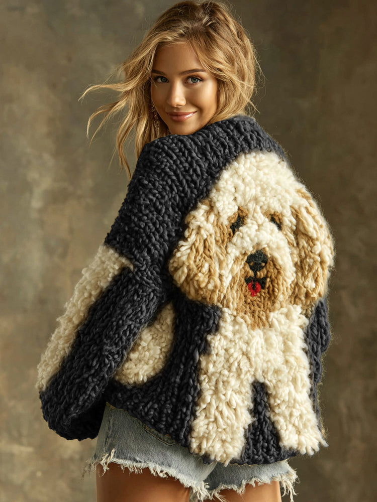 Cardigan en coton avec chien pelucheux