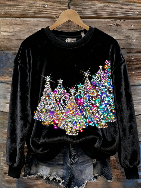 Colorful Christmas Trees Jewel Art Cozy Plush Sweatshirt