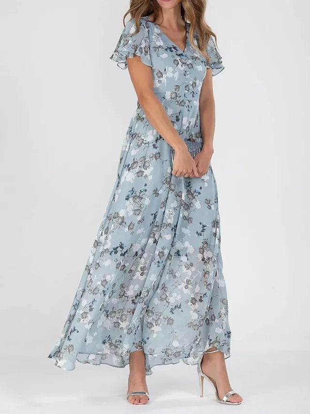 SL | Maxi-robe à manches ruchées et motif floral