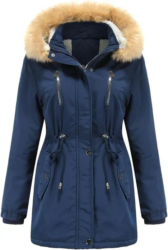 EP | manteau long avec capuche en fourrure synthétique et doublure en polaire