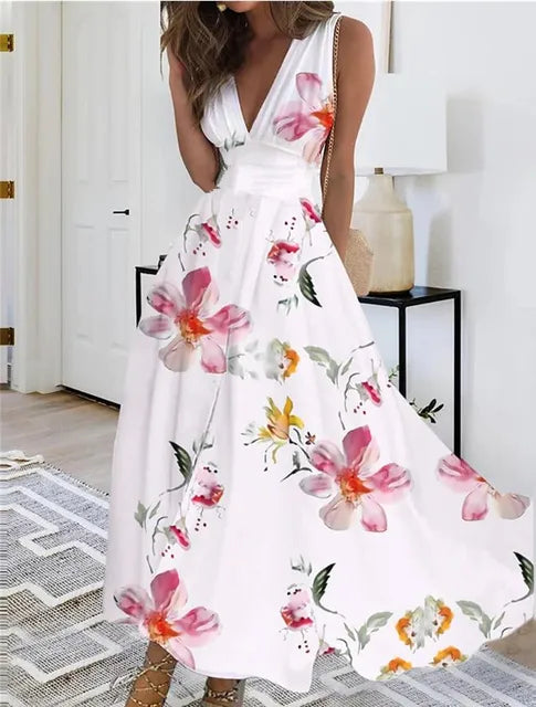 SL | robe maxi sans manches décolleté en V fleuri