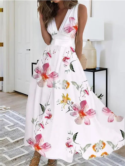 SL | robe maxi sans manches décolleté en V fleuri