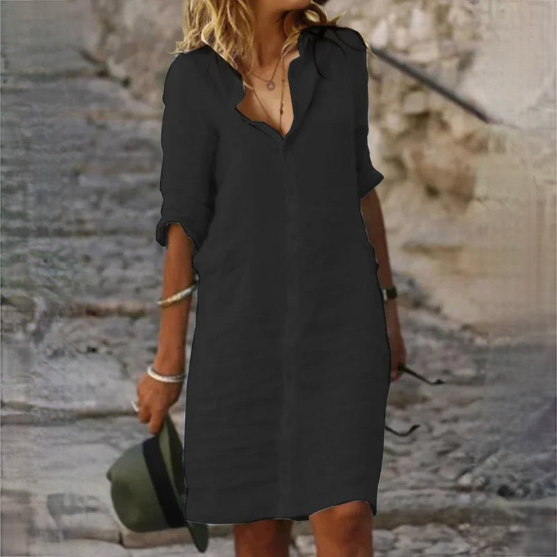 SL | Robe chemise décontractée avec bouton à revers