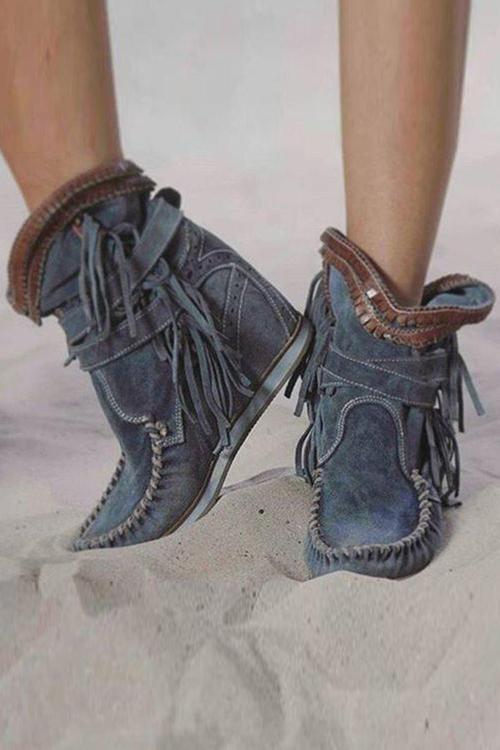Bottes mocassins en daim à franges