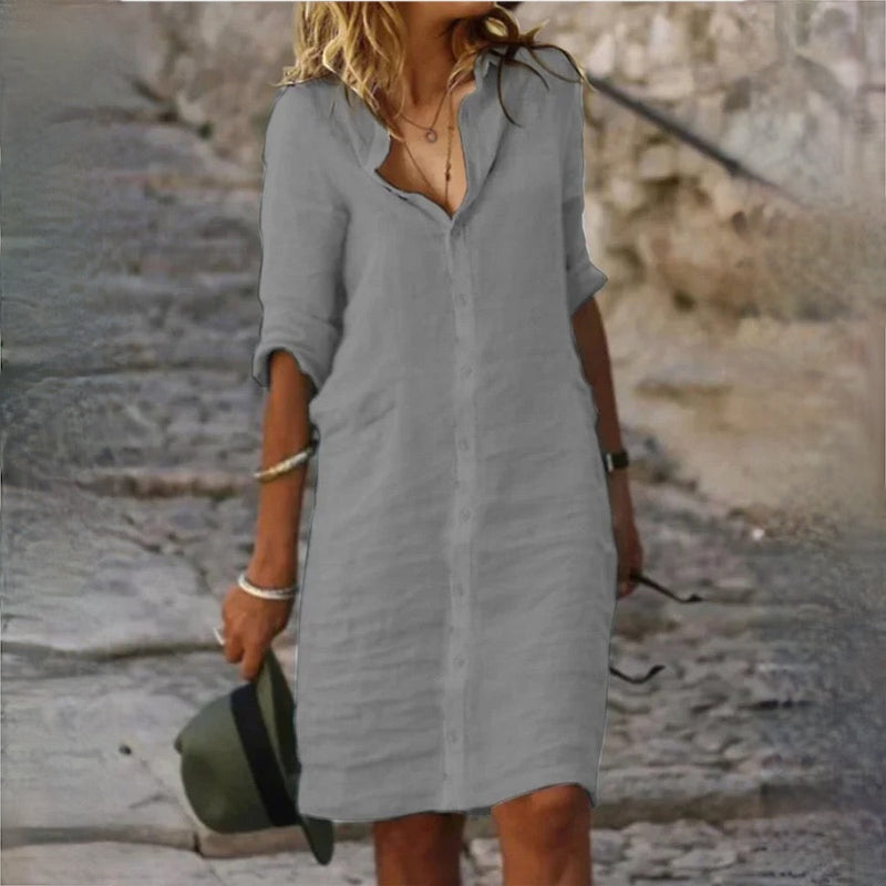 SL | Robe chemise décontractée avec bouton à revers