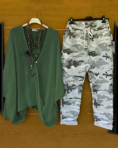 SL | Ensemble pantalon et blouse avec motif camouflage