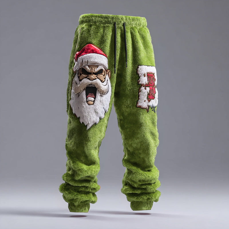 Men's Quirky Angry Santa Claus Flannel Sweatpants artswardrobe