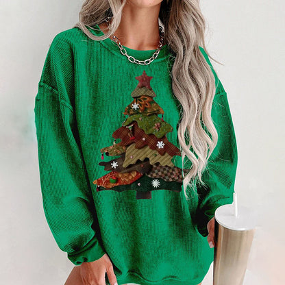 Comstylish Christmas Tree Print Crew Neck Sweatshirt