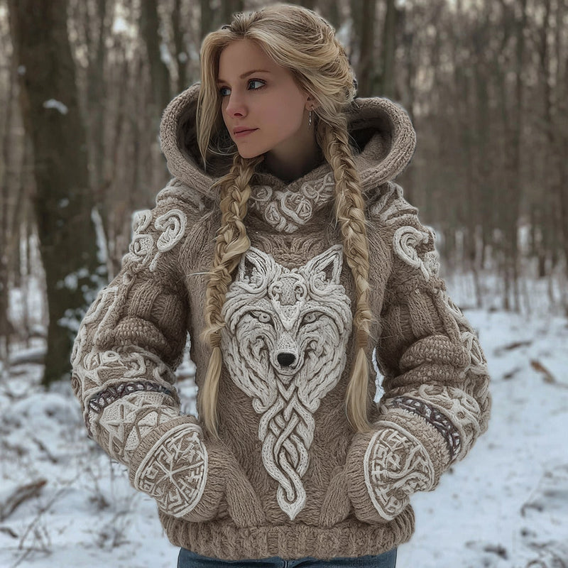 Cardigan à capuche mélange coton à motif de loup celtique