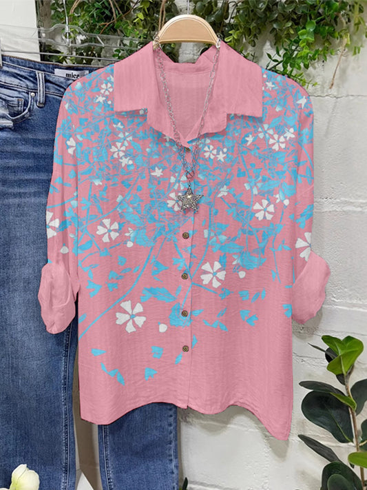 Comstylish Trans Pride Scattered Falling Flowers And Leaves Linen Blouse