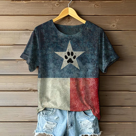 Women's Vintage Texas Dog Rescue Print Crew Neck T-shirt elevenforest