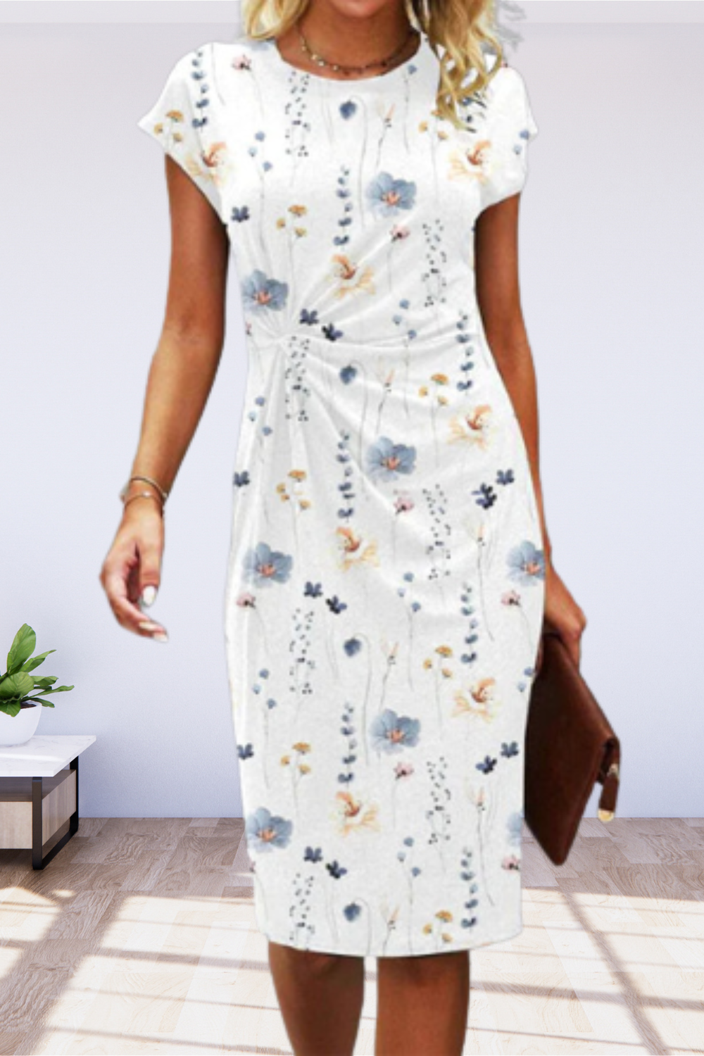 SL | Robe midi avec motif floral et devant torsadé