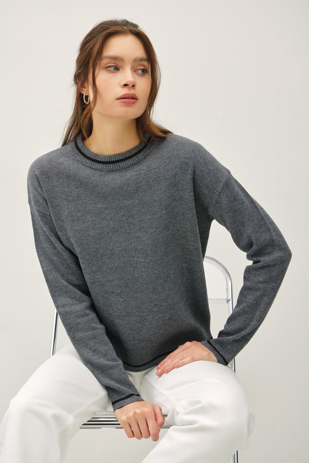 Cecilia® | Be Cool long-sleeved sweater with striped trim and crew neck