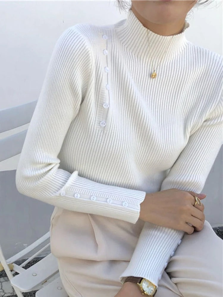 EP | MW - Elégant pull-over avec boutons décoratifs et col montant
