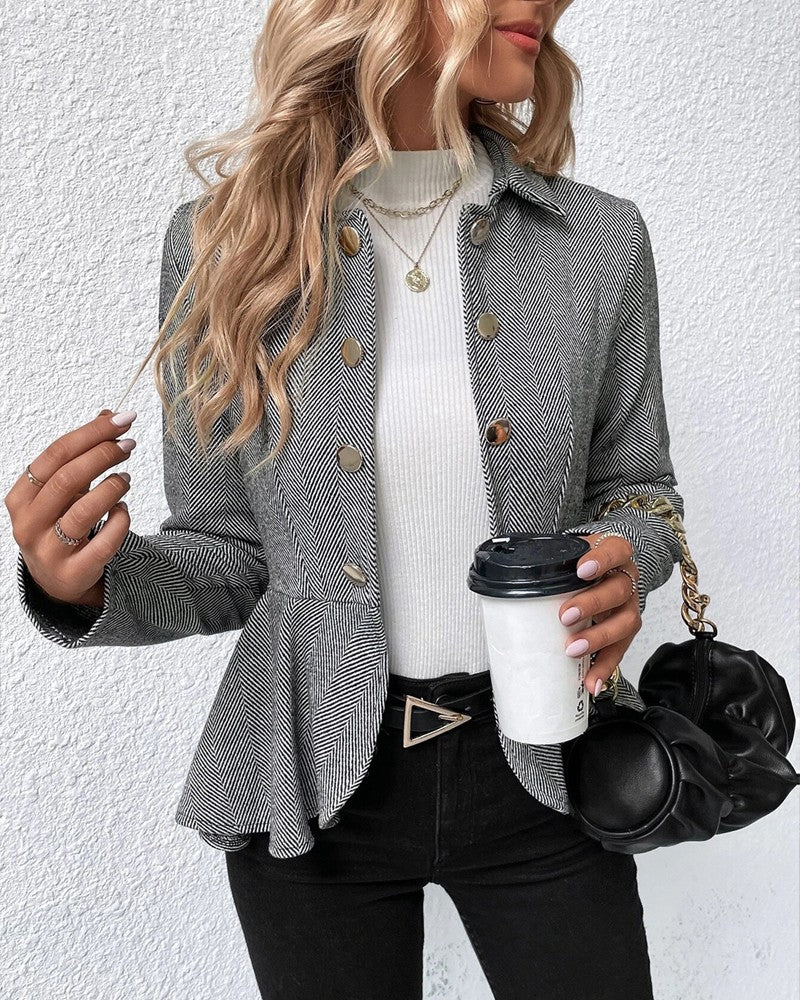 EP | Blazer rayé avec boutons et ourlet froncé, slim fit élégant