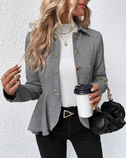 EP | Blazer rayé avec boutons et ourlet froncé, slim fit élégant