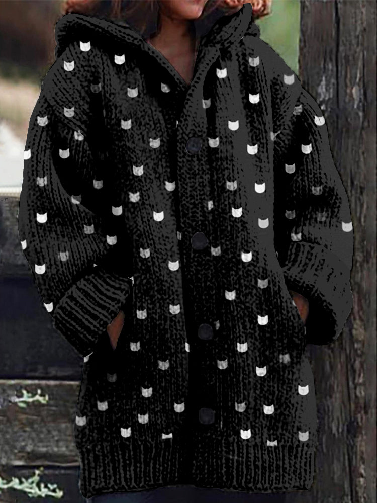 Cute Little Kitty Pattern Cozy Hooded Knit Cardigan elevenforest