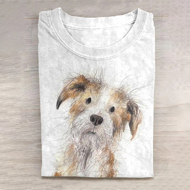 Comstylish Cute Dog Art Scrawled Puppy Print Casual Short Sleeve T-Shirt