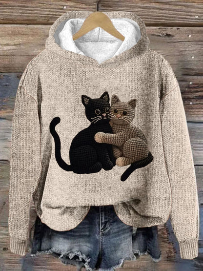 Women's Cute Pet Cat Embroidery Printed Hoodie elevenforest