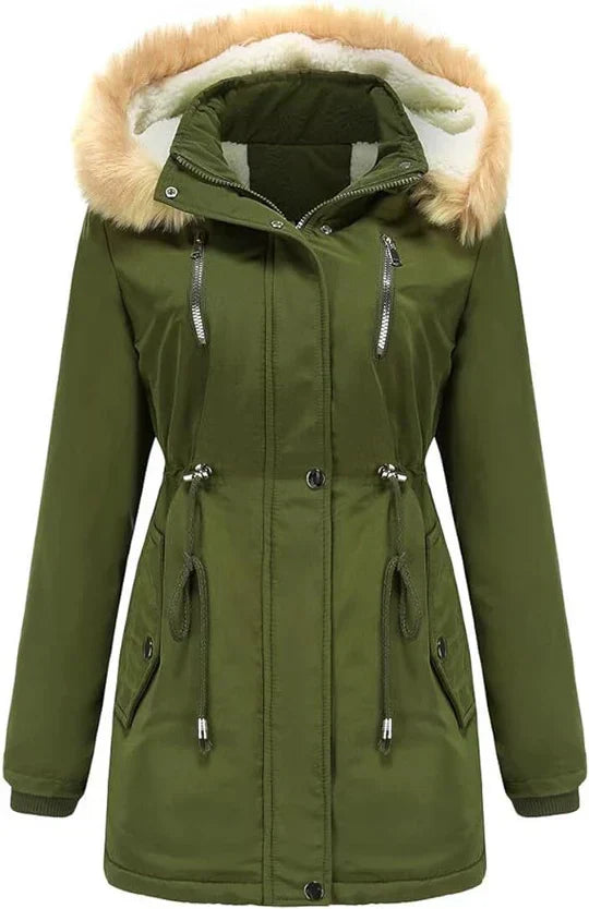 EP | manteau long avec capuche en fourrure synthétique et doublure en polaire