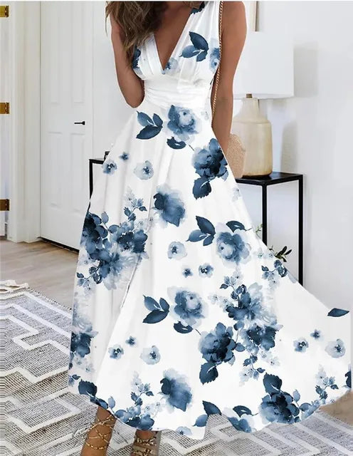 SL | robe maxi sans manches décolleté en V fleuri