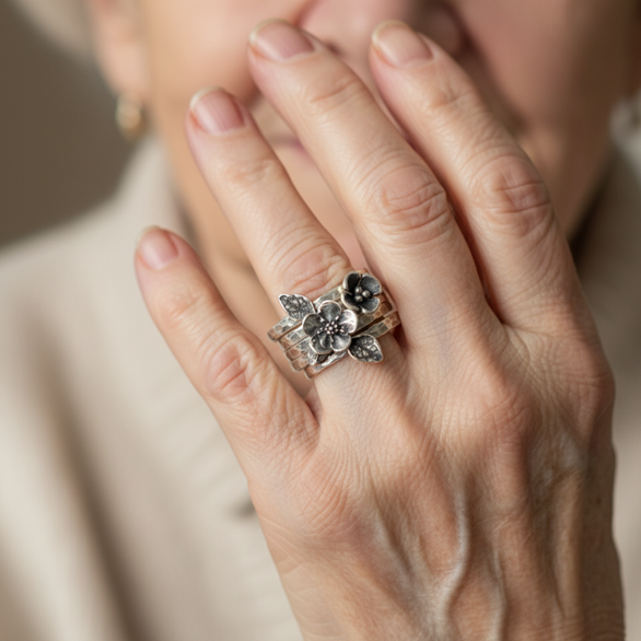 Argent Bague vintage fait main