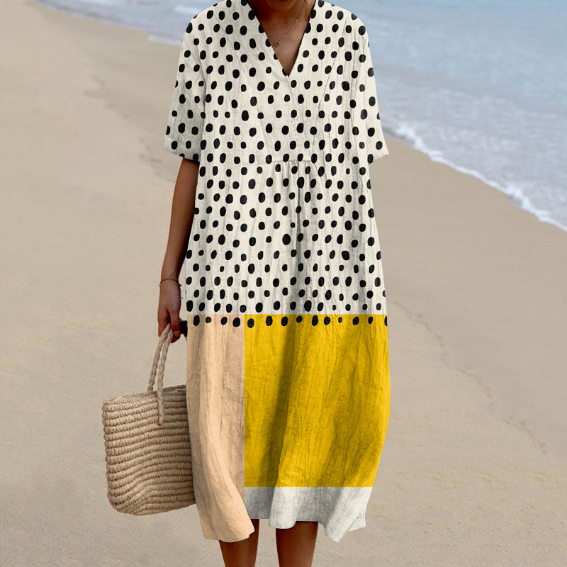Women's Vintage Geometric Art Linen Dress artswardrobe