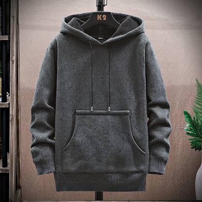 Men's Vintage Solid Color Knitted Hooded Sweatshirt elevenforest