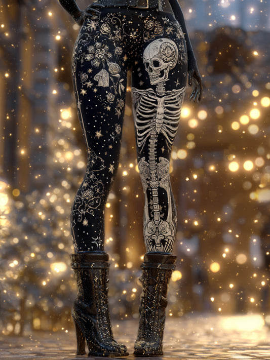 Comstylish Women's Christmas Skull Art Warm Leggings