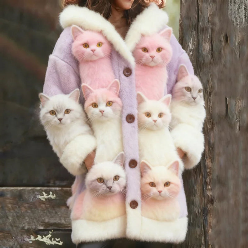 Cardigan en laine à imprimé de nombreux chats