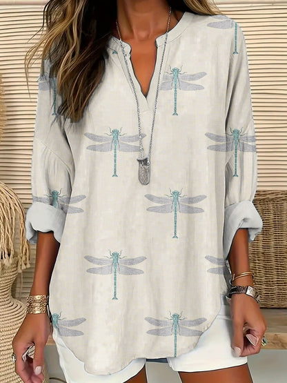Comstylish Dragonfly Print Women's Long Sleeve Shirt