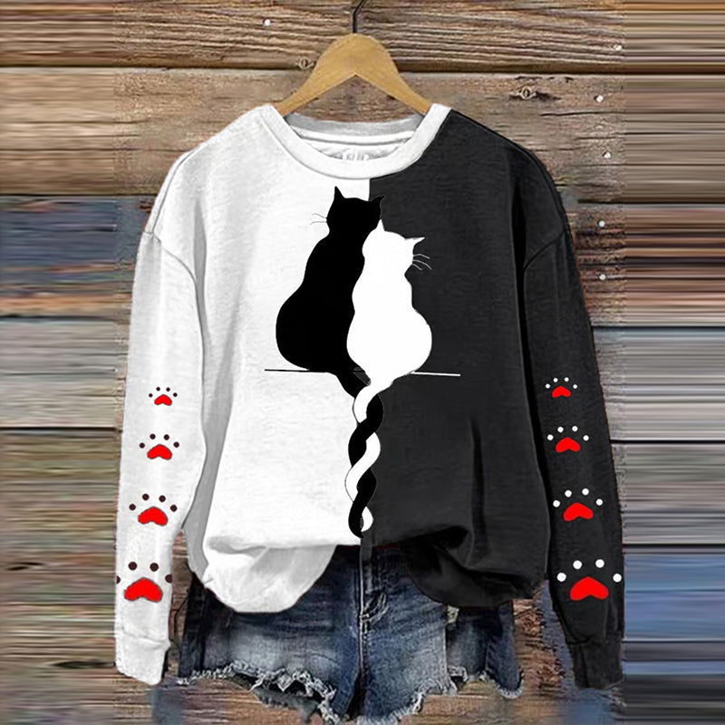 Women's Couple Cat Print Casual Sweatshirt elevenforest