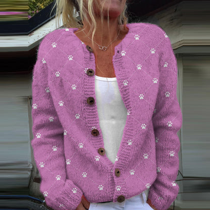 Comstylish Dog Paw Print Casual Knitted Cardigan