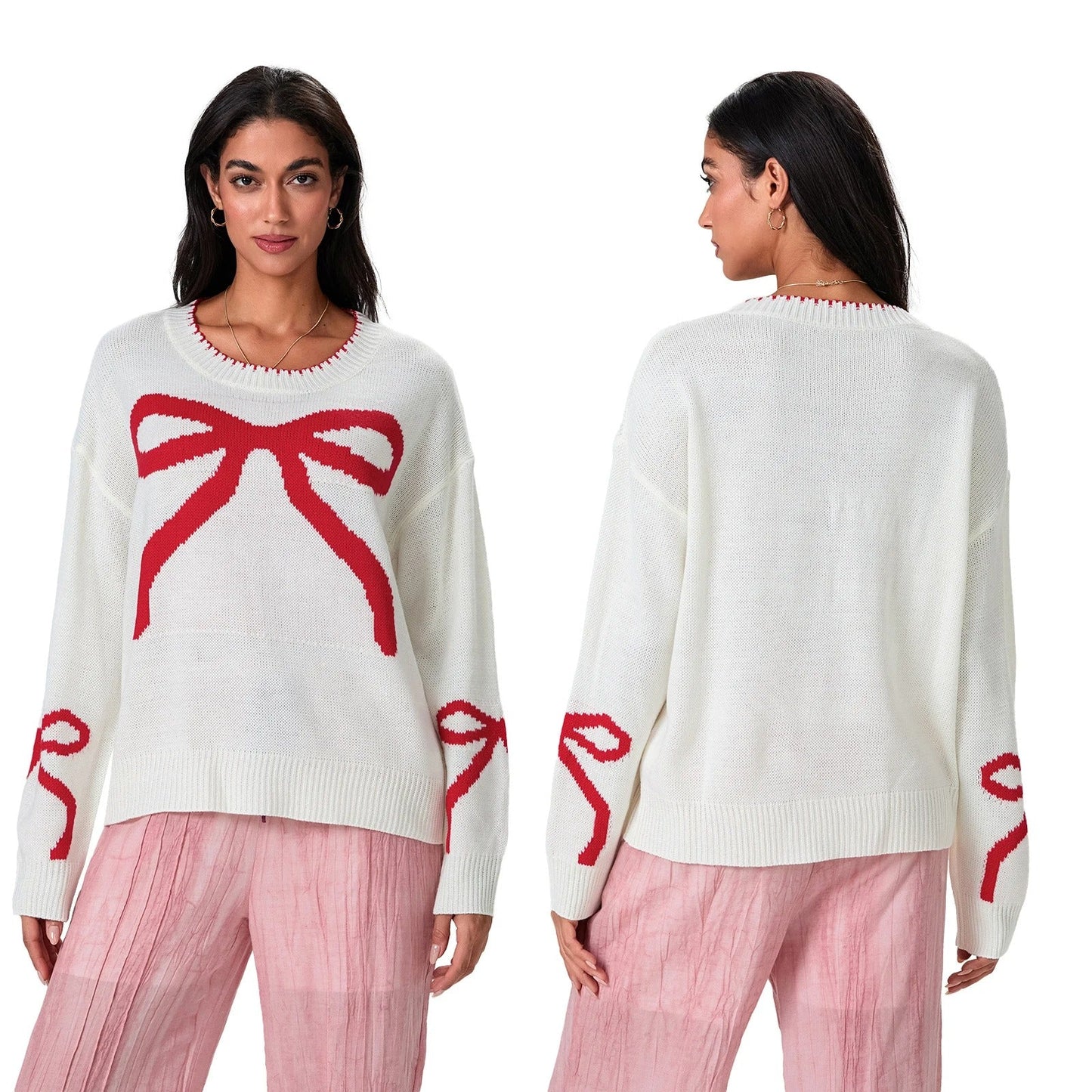 EP | MW - Pull-over festif en tricot avec design de nœuds