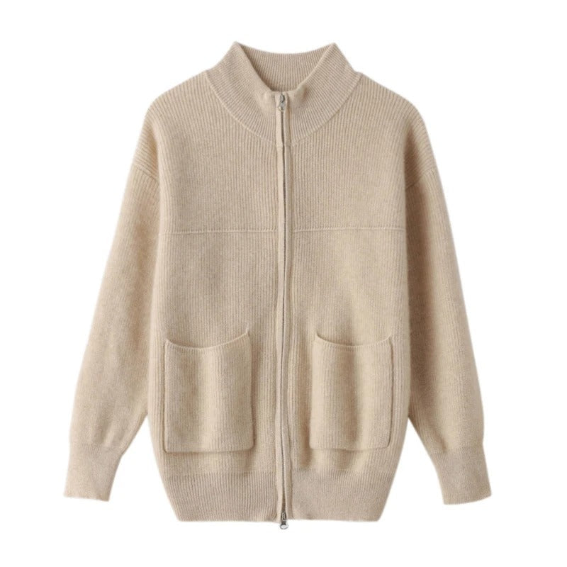 EP | Confortable cardigan en tricot avec col montant et fermeture éclair