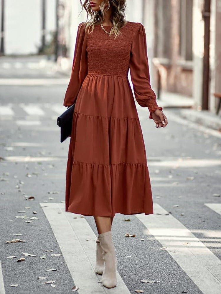 SL | Robe midi à manches longues avec smocks
