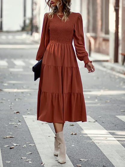 SL | Robe midi à manches longues avec smocks