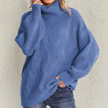 Retro Loose Turtleneck Cable Knitted Long Sleeve Sweater elevenforest
