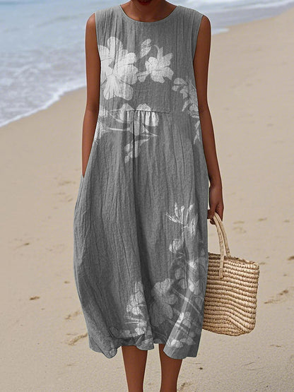 Vintage Loose Floral Art Linen Tank Dress artswardrobe