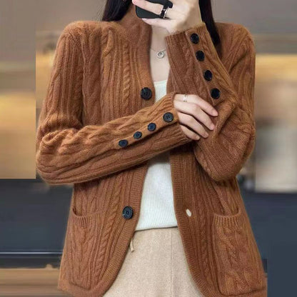 Vintage Twist Stand Collar Loose Button Cardigan elevenforest