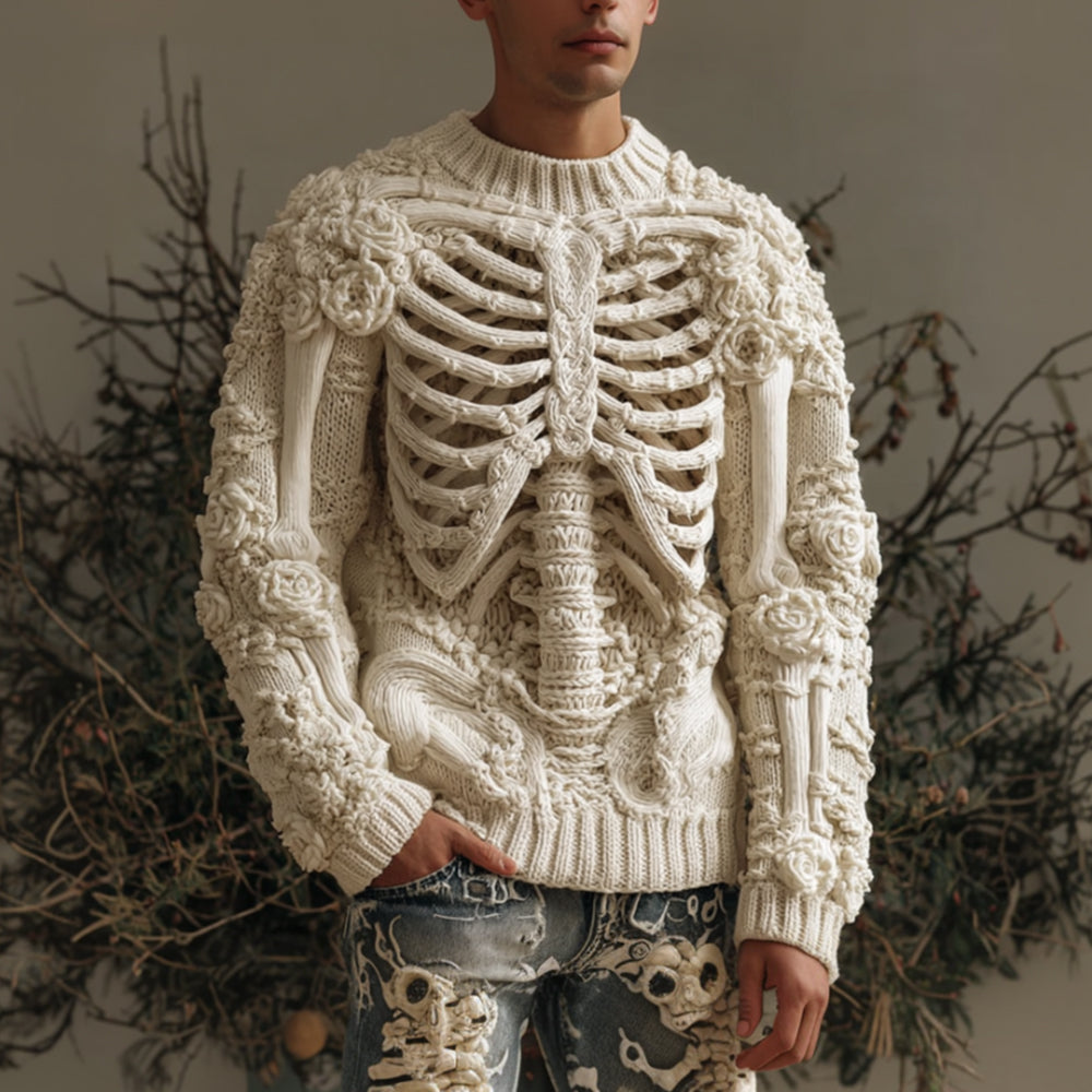 Men's Halloween Vintage Anatomy Art Beige Round Neck Sweater artswardrobe
