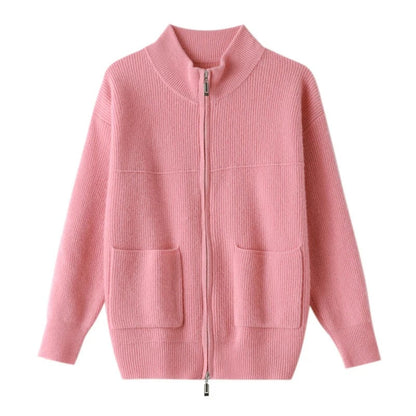 EP | Confortable cardigan en tricot avec col montant et fermeture éclair