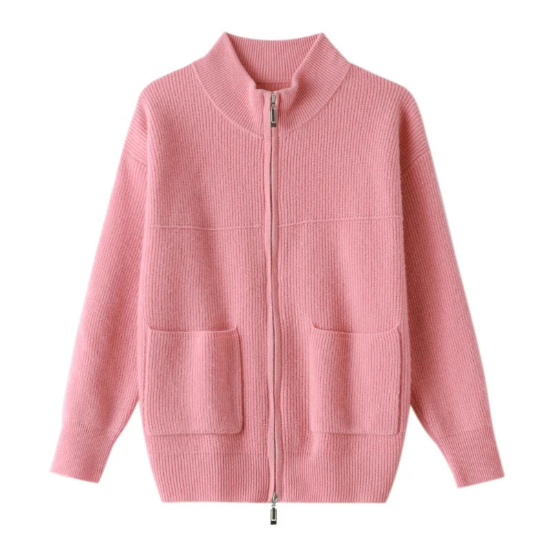 EP | Confortable cardigan en tricot avec col montant et fermeture éclair