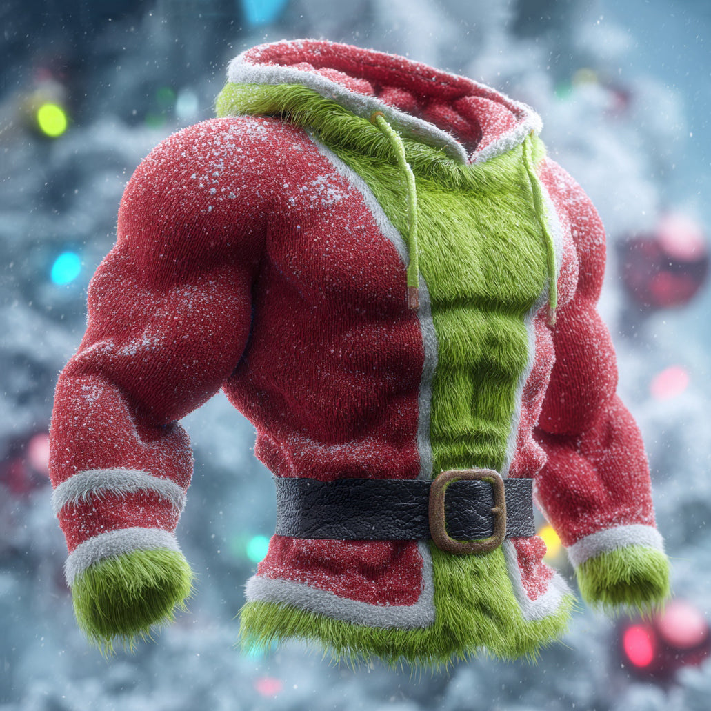Comstylish Men's Santa Claus Color Block Cosplay Plush Hoodie