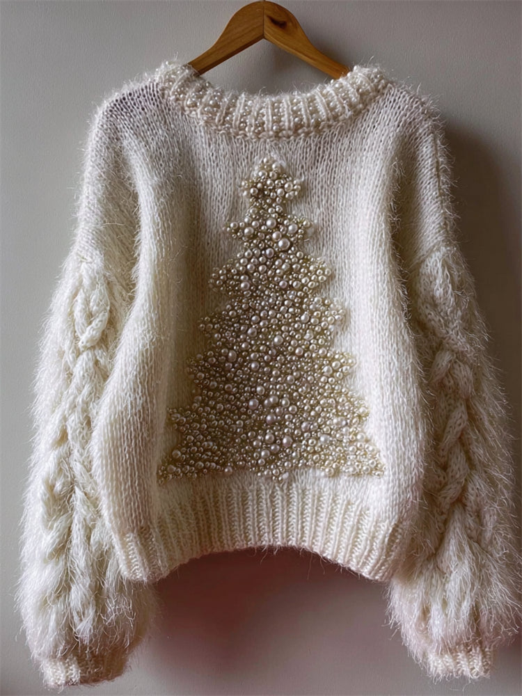 Pull en laine à motif de sapin de Noël en perles