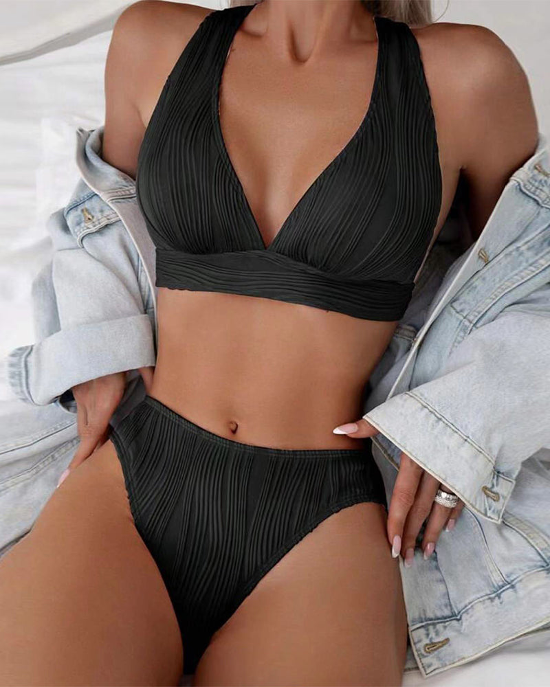 SL | Bikini sexy uni avec un profond décolleté en V