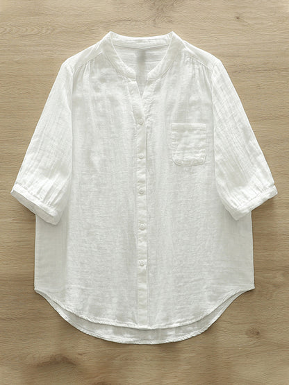 Women's Simple Solid Color Linen Blend Casual Shirt artswardrobe