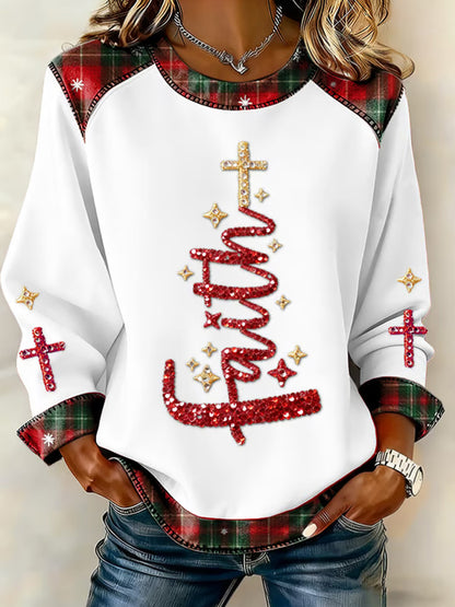 Comstylish Women's Christmas Casual Patchwork Comfortable Sweatshirt2
