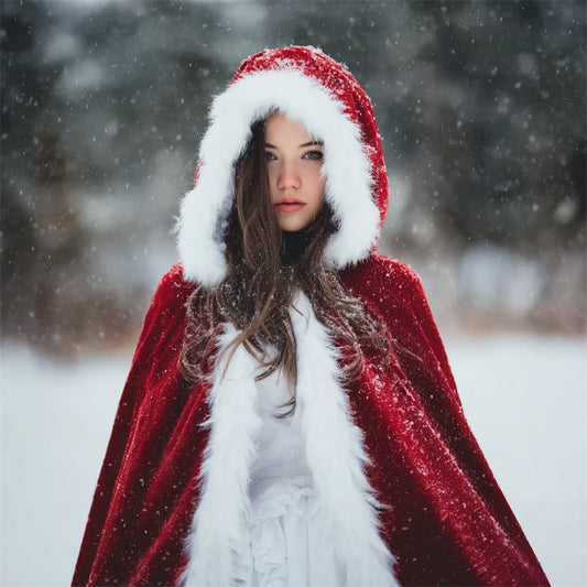 Comstylish Vintage Christmas Fur Trim Cozy Cloak